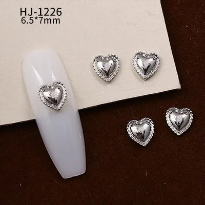 20PCS 3D Glossy Gold Silver Metallic Love Heart Various Crook Frame Solid Alloy Nail Art Rhinestones Decorations Manicure Charms