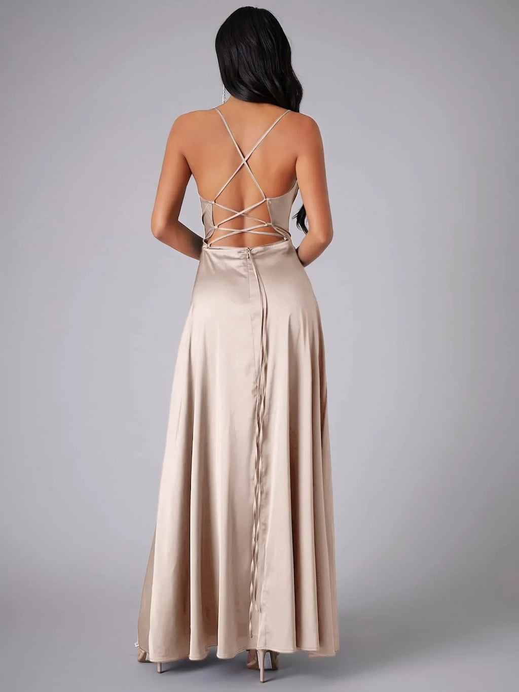 Backless Slimming Long Evening Dress Women Sexy V Neck Sleeveless Gown With Waist Tie For Formal Party Wedding Guest Maxi Dress