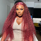 Burgundy Curly 13x6 Hd Lace Frontal Wig Human Hair 100% Brazilian 13x4 Water Deep Wave 99J Red Colored Wig For Women 30 36 Inch