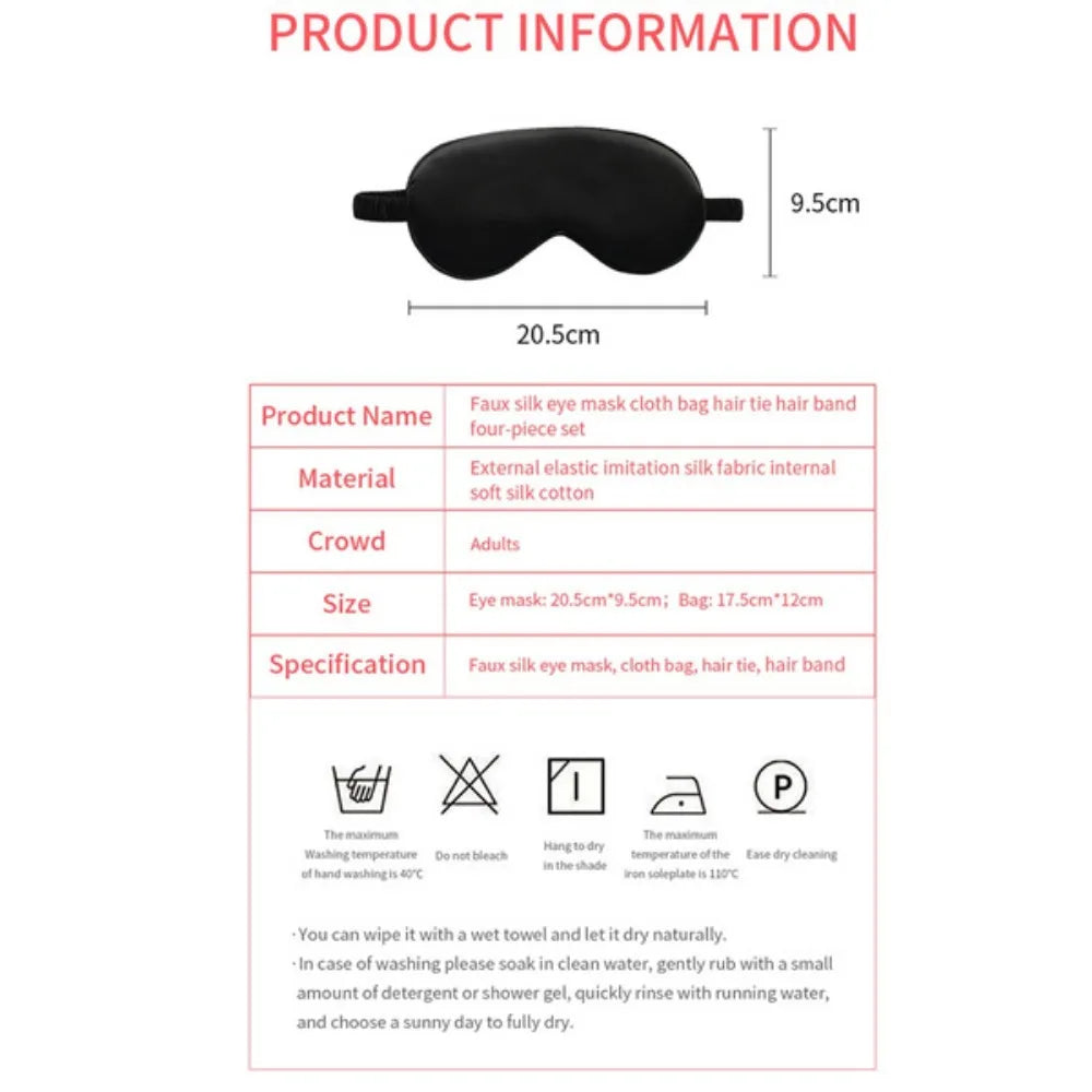 4 PCS Silk Sleeping Eye Mask Set Headband Headband Set Sleep Aid Eye Mask Rest Unisex Eye Mask Set