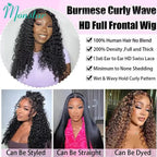 300% Density Burmese Curly Human Hair Wigs 13x4 13x6 HD Full Lace Frontal Wig 100% Human Hair Wigs with Spiral End Natural Black