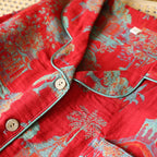 2025 New Spring and Autumn Women's Pajama Set 100% Cotton Retro Color Woven Home Clothes Long Sleeve Long Pants Two Piece Set