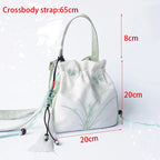 Chinese Style Women's Drawstring Bag Vintage Flower Embroidery Hanfu Handbag Street Fashion Girls Bucket Shape Shoulder Bag