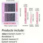 DIY Lash Extension Kit 480pcs Individual  Lashes Cluster Mix 40D 60D 60D 80D with Lash Bond and Seal and Remover,tweezers