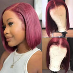99J Burgundy Straight 13x4 Lace Frontal Bob Wigs Brazilian 100% Human Hair For Women WineRed Lace Front Human Hair Wig Short Bob