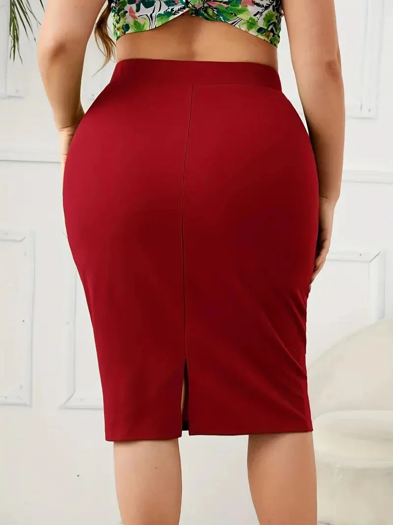 2025 Summer Plus Size Solid Slim Skirt Casual High Waist Slit Skirt  Women's Plus Size Clothing