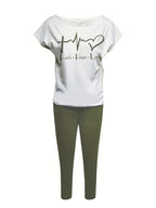 Casual Letter Print Short Sleeve T-Shirt and Long Pants Two-Piece Set