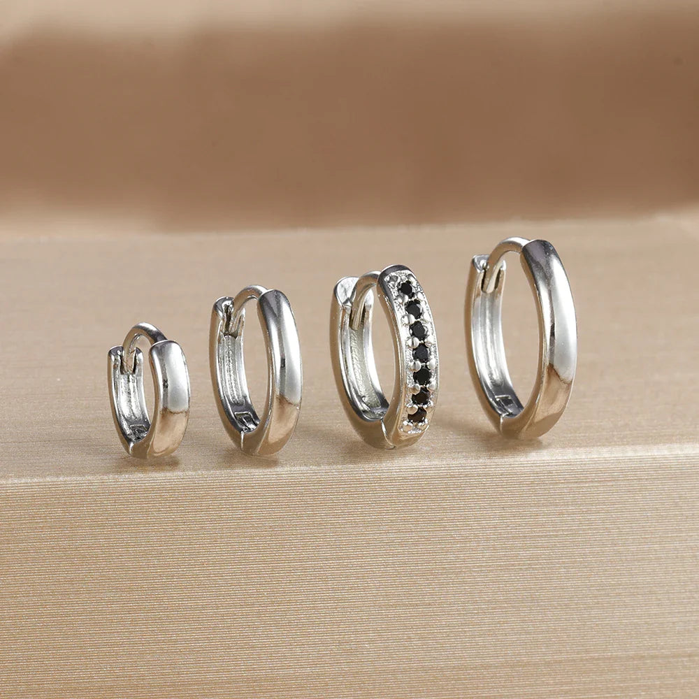 4PCS Set Stainless Steel Huggie Minimal Hoop Earrings 6/8/10mm Crystal Zirconia Helix Tragus Cartilage Earrings Piercing Jewelry