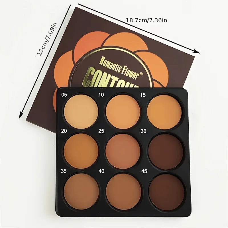 Dark Skin Tone 9-in-1 Face Palette Waterproof Concealer 9 Shades Contour Bronzer Wheat Makeup Palette for Women