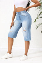 2025 Summer New Calf-Length Jeans For Women Fashion Ripped Slim Fit Butt Lift Denim Straight Legs Casual Clothing