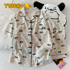 Cute Pink Cloud Cotton Spwear Bear Print Home Clothes Long Sve ort Sve Women's Comfortable Home Suit Summer Thin