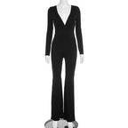 2025 Women Autumn Black Long Sleeve V Neck Jumpsuits Streetwear Bodycon Sexy Sporty Casual Rompers Fashion Overall Body Tops