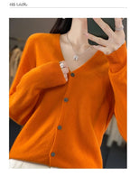 100 Merino Wool Knitted V-neck Sweater Women's Top Loose Korean Version Fashionable Versatile Autumn And Winter Cashmere Sweater