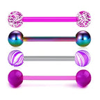 1PCS/4PCS Nipple Tongue Rings Straight Barbell 14G Stainless Steel Belly Button Rings Nipplerings Body Piercing Jewelry Purple
