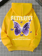 Beautiful Purple Butterfly Printing Hoodies Women Fleece Pocket Hoody Simple Casual Hoodie Autumn Loose Female Streetwear