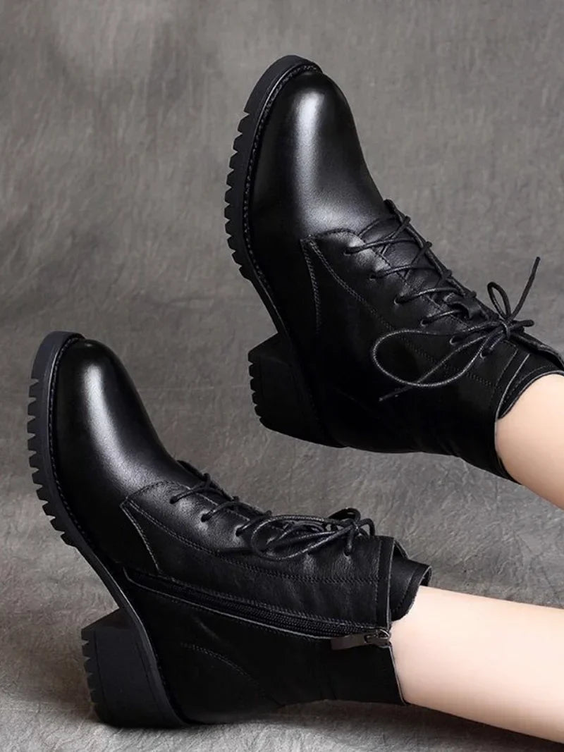 2024 Luxury Chelsea Boots Women Leather Ladies Boots Chunky Winter Shoes Platform Ankle Boots Slip On Thick Heel