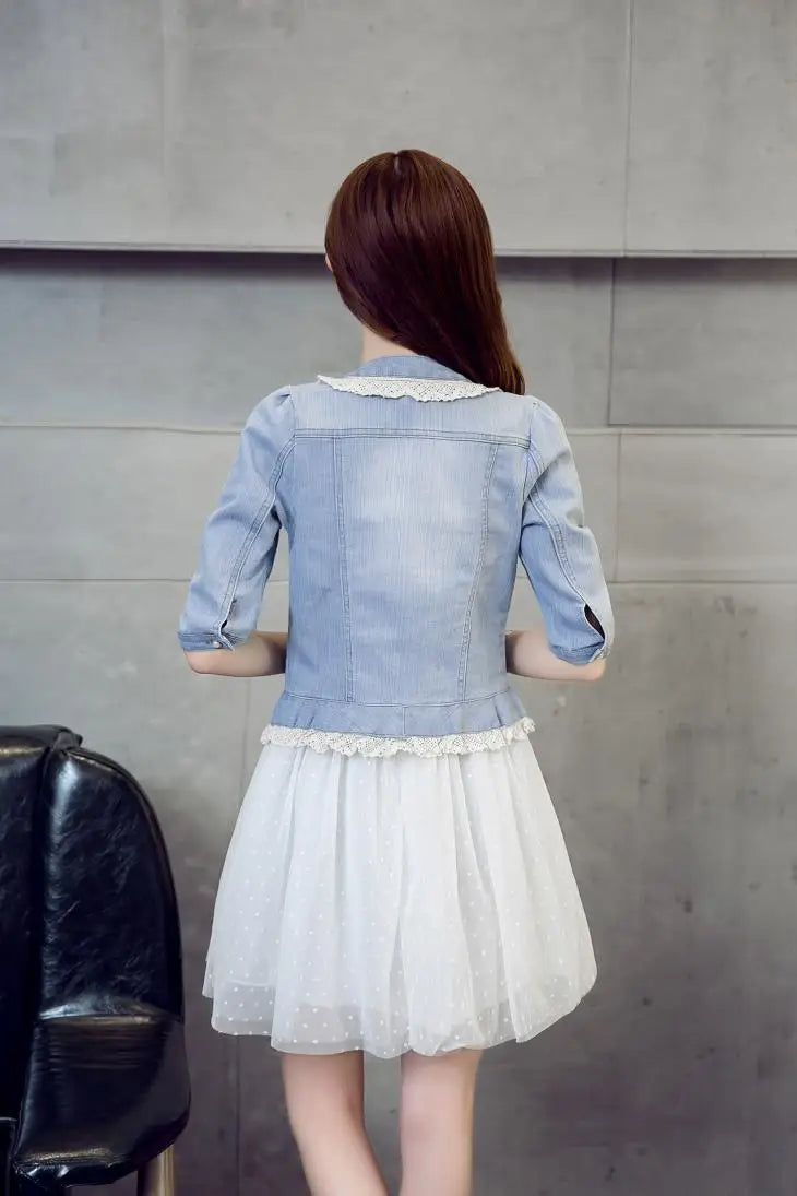 2023 Spring/Summer New Denim Jacket Women's Korean Casual Slim All-Match Short Crop Sleeve Short Sleeve Denim Button Up Top