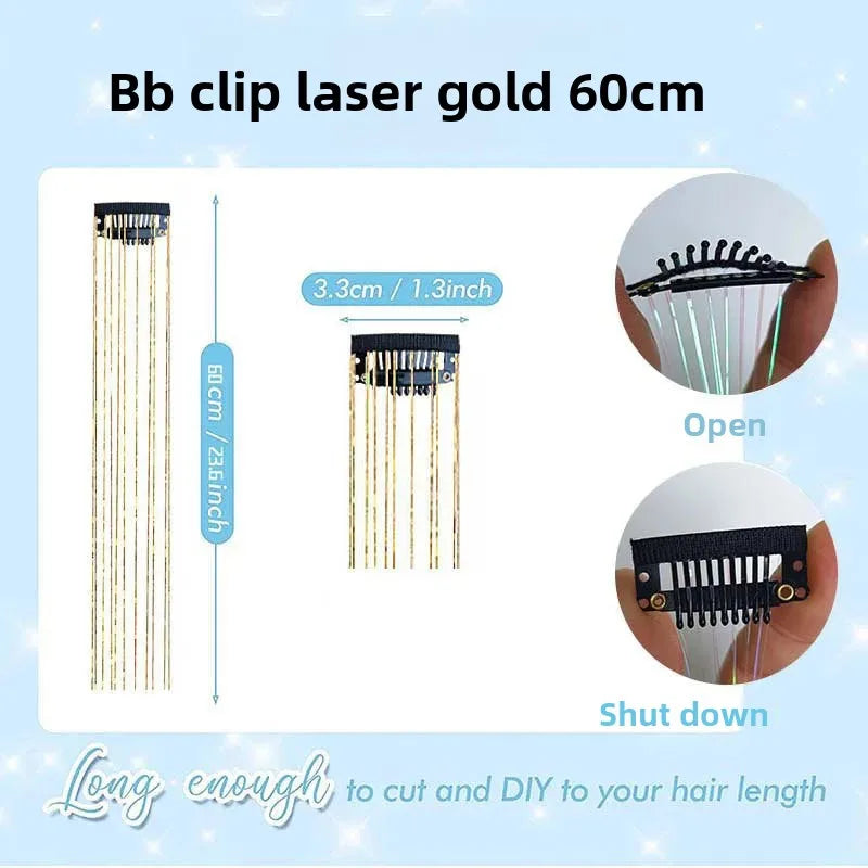 6-Piece Set BB Clip Tinsel Hair Metal Laser Gold Thread PET Laser Thread Highlighting Cross-Border Hair Accessories