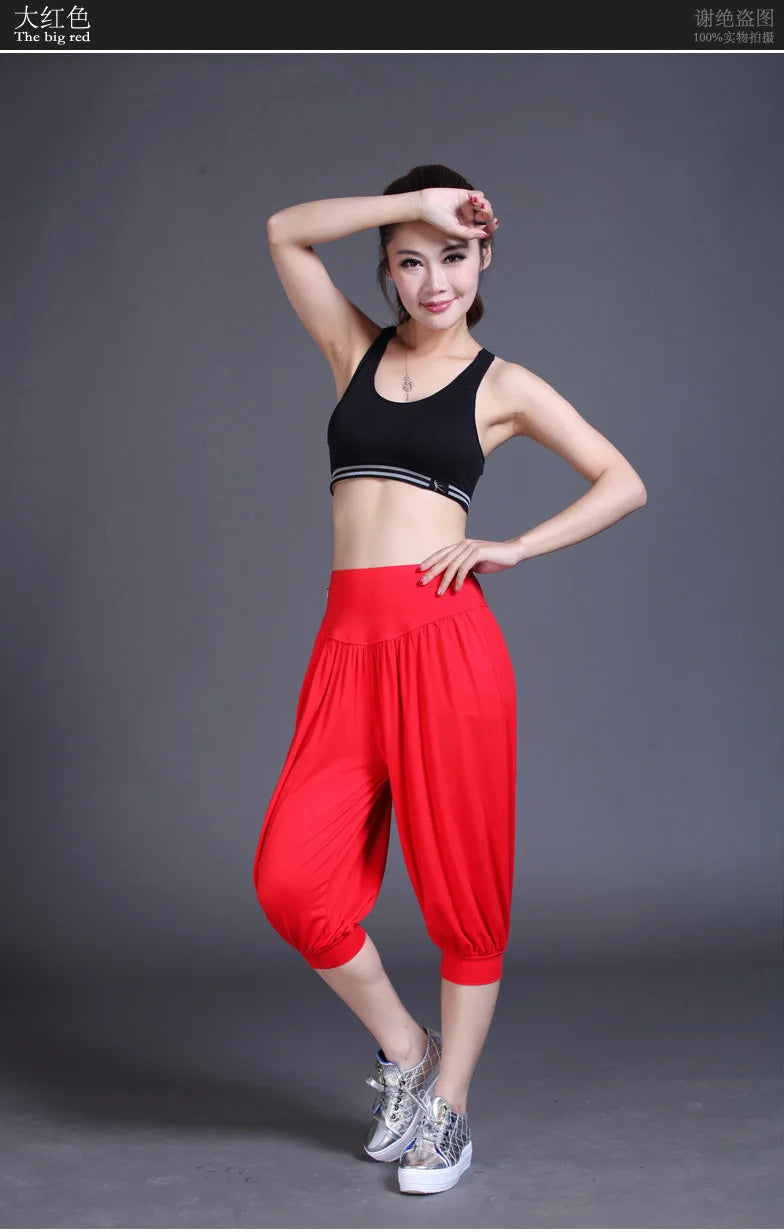 1pcs/lot woman modal yoga pants female summer solid belly dancing calf length pants