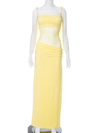 Elegant Lace Cut Out Maxi Dresses for Women 2025 Sexy Spaghetti Strap Patchwork Holidays Party Dress Summer Backless Long Dress