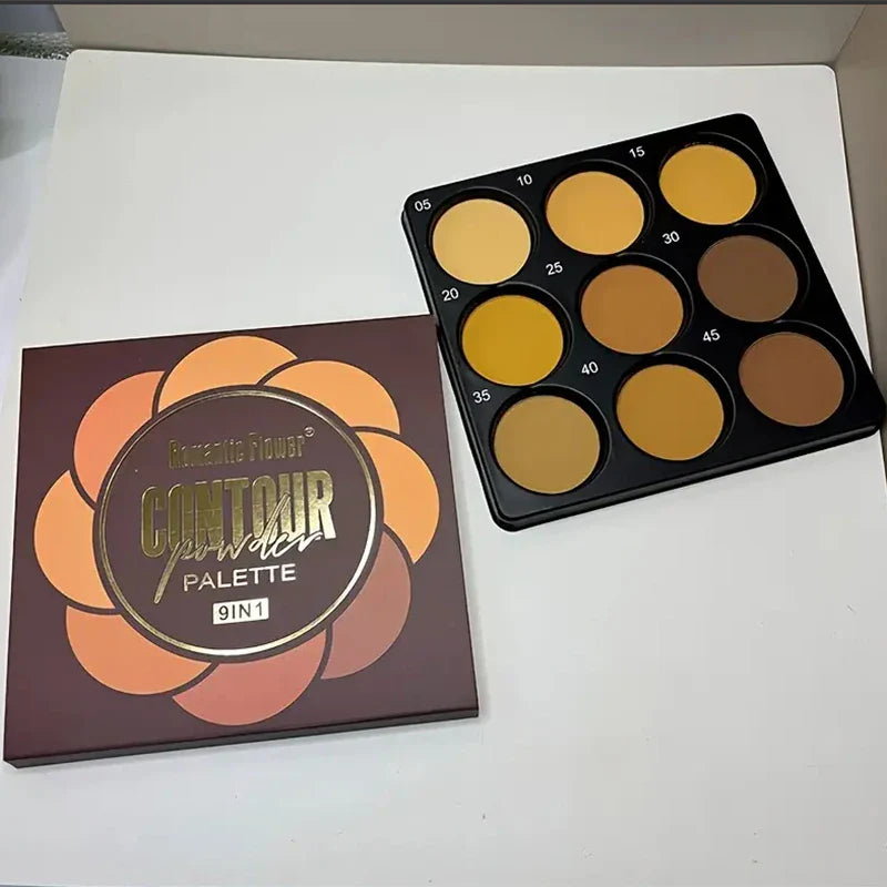 Dark Skin Tone 9-in-1 Face Palette Waterproof Concealer 9 Shades Contour Bronzer Wheat Makeup Palette for Women