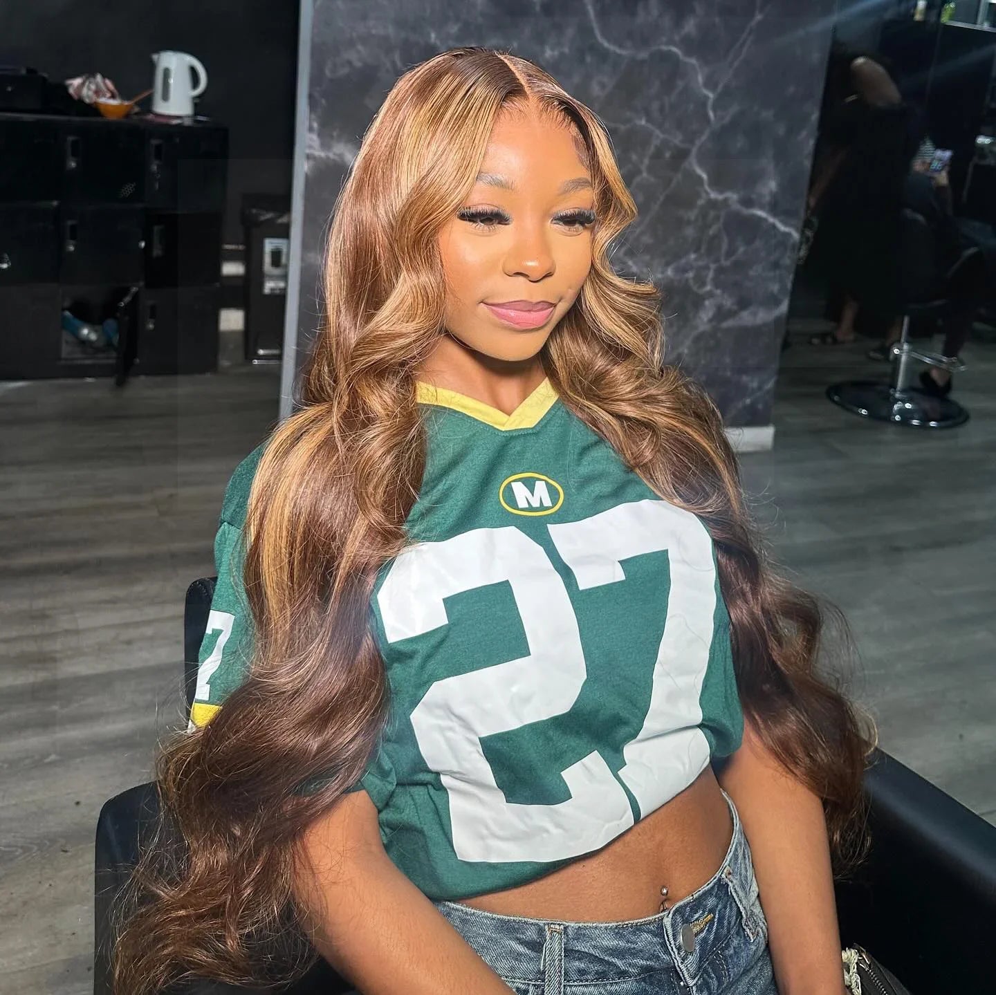 30 Inch Body Wave Highlight Lace Front Wig Human Hair 13x6 Hd Lace Frontal Wig High Density Colored Brazilian Hair Wigs Women