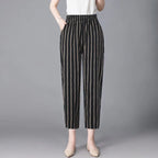 1pcs Spring Summer Women Cotton Comfort Breathable Pants Female Grid Flower Print Casual Loose Pant Lady Haren Straight Leg Pant