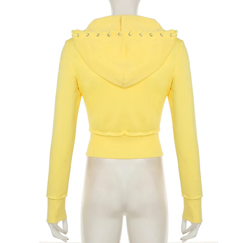 BIIKPIIK Drawstring Hooded Hoodie Suits Autumn Winter Solid Zipper Women Casual Pants Set Street Sporty Sweatshirt Two Piece Set