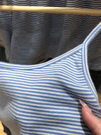 Blue Striped Tank Shorts Pajama Set Women Summer Sleeveless Crop Top+Elastic Waist Straight Short Pant Cotton Home 2 Piece Sets