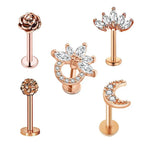 5PCS Flower Tragus Piercing Set Flat Back Cz Cartilage Stud Earring Helix Jewelry Conch Rook Stud Lot Labret Lip Piercing Bulk