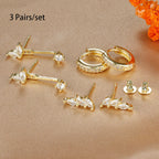 3 Pairs Exquisite Zircon Little Huggies Hoop Earrings Set for Women Stainless Steel Unique Cartilage Earring Piercing Jewelry