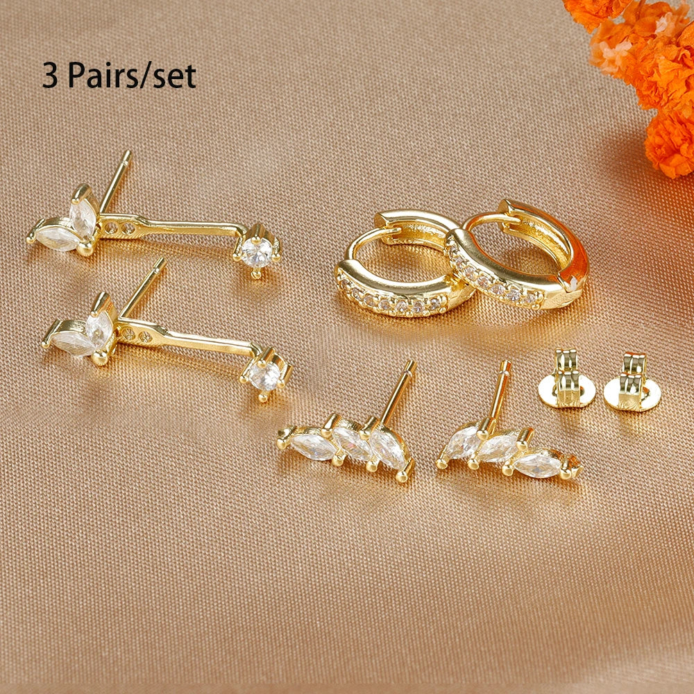 3 Pairs Exquisite Zircon Little Huggies Hoop Earrings Set for Women Stainless Steel Unique Cartilage Earring Piercing Jewelry