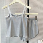 Casual Women Pajamas Summer Sleepwear Spaghetti Strap Shorts Sets 2 Pieces Night Wears O-neck Korean Sleeping Solid Home Suit