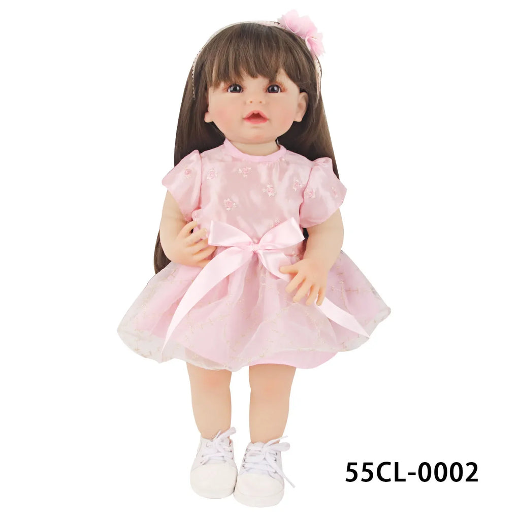 Cute PinkPrincess Doll Dress Set For 22 Inches Reborn Girl Doll Skirt+Hairband Bow Suit For 55Cm Baby New Born Girl Dolls TOy