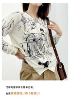Graffiti Digital Jacquard Fine Imitation Fashion Wool Knitted Cardigan Women's 22 Spring Autumn Thin Loose Jacket Trendy Sweater