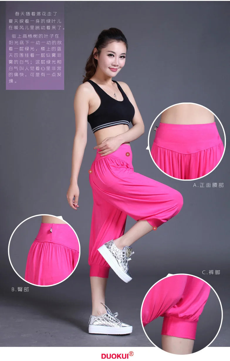 1pcs/lot woman modal yoga pants female summer solid belly dancing calf length pants