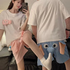 Cartoon 3D Ears Elephant Trunk Pajamas Nose Loose Short Sleeve Sleepwear Funny Couple Pajamas Suit Gifts