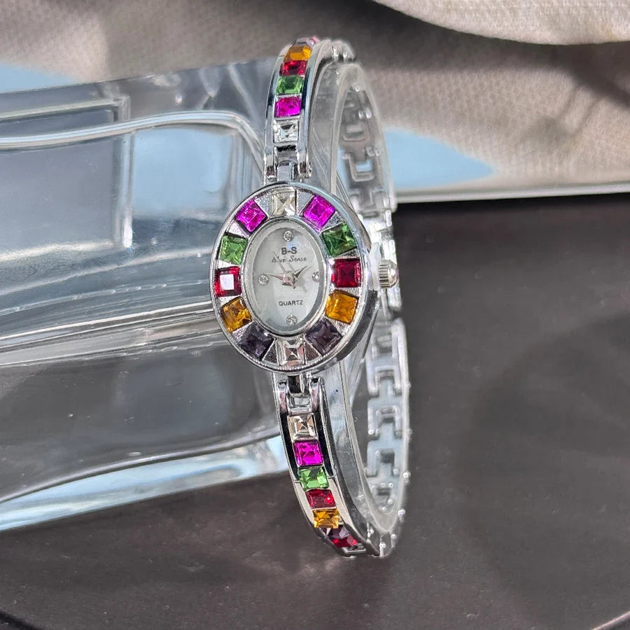 Color zircon advanced sense diamond set women's watch niche bracelet bracelet Small exquisite quartz watch cross-border hot sale