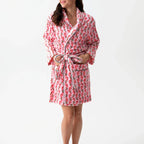 Dourbesty Women Striped Fleece Robe Fuzzy Y2K Printed Long Sleeve Shawl Collar Bath Robe Cute Plush Warm Kimono with Pocket 2025