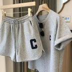 Bull Horn Sleeve Casual Sports Suit Women's Summer Thin Style Summer Running Fashion Western-Style Short Sleeved Shorts Pajamas