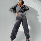 Autumn Women's Monochrome Long-Sleeved Jumpsuit Solid Color Zip-up Sportswear Female Winter Casual Tracksuit Fashionable Hoodies