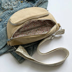 Corduroy Chest Bag Fashion Fanny Pack Wide Guitar Strap Casual Waist Bag Multi-pockets Hobo Sling Bag Outdoor Travel Bag