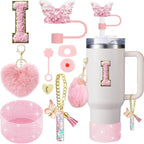 9PCS Accessory Set for Stanley Cup 30oz 40oz Butterfly Straw Cover Cap Silicone Boot Charm Initials Sticker Spill Proof Stopper