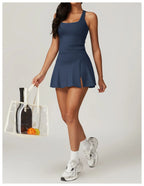 Custom LOGO women's beautiful back tight yoga set quick-drying high waist hip lift running fitness sports skirt 2-piece set