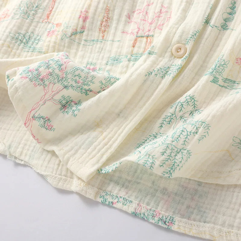 2025 New Women's Spring/Summer Pajama Set 100% Cotton Long Sleeve Long Pants Two Piece Set Large Home Clothes