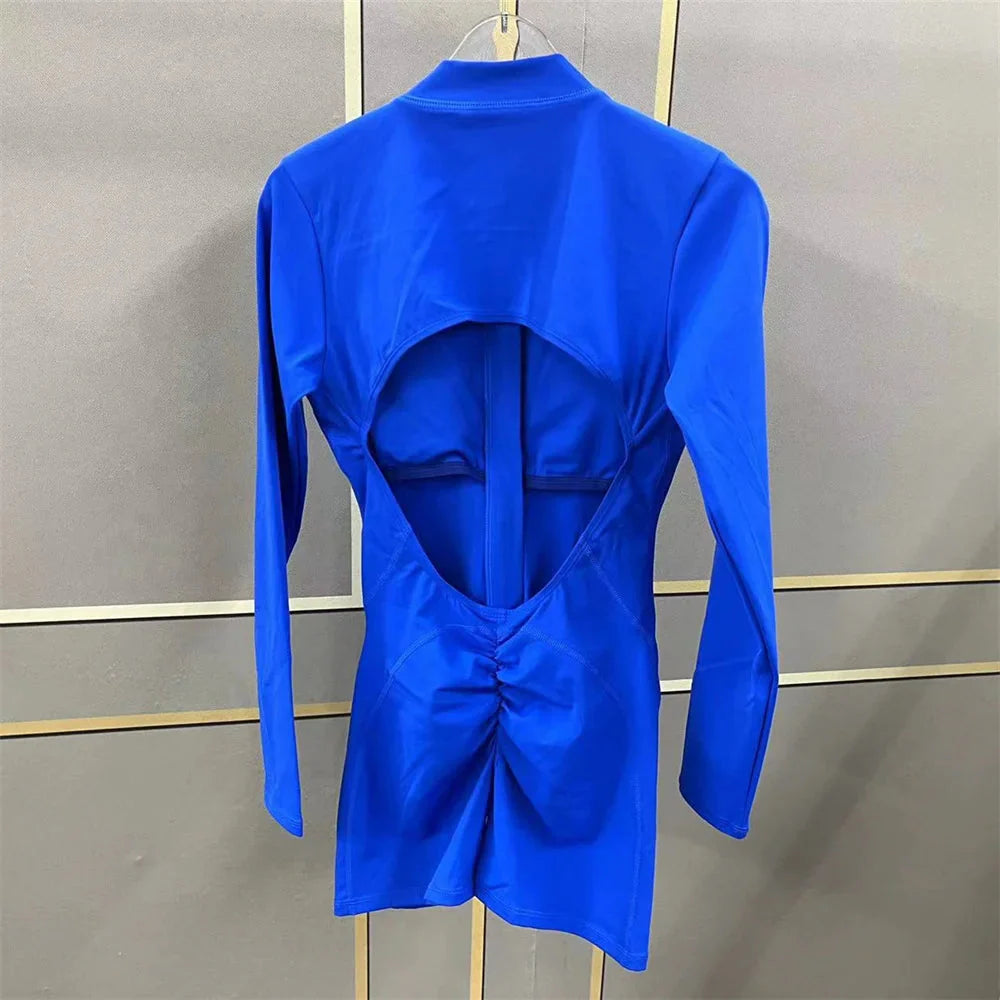 2025 Pad Zipper Long Sleeve Yoga Set Women One Piece Jumpsuit Gym Workout Shorts Fitness Bodysuit Sports Athletic Suit XP358