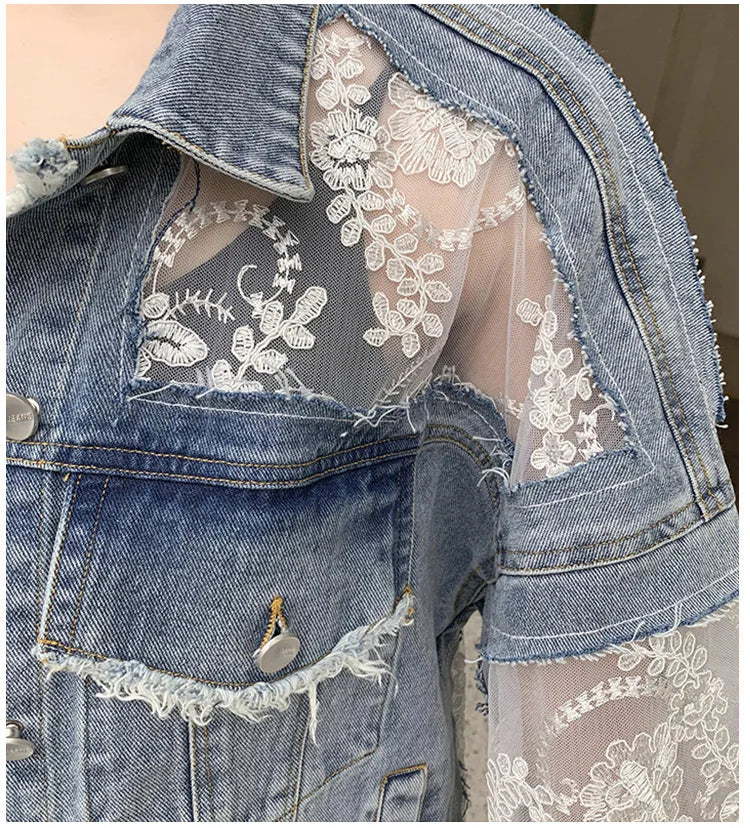 Cotton Denim Coat Women Lace Spring Autumn Ropa Cardigan Jeans Maxi Punk Gothic Bomber Jacket Windbreaker Y2k Jackets Korean
