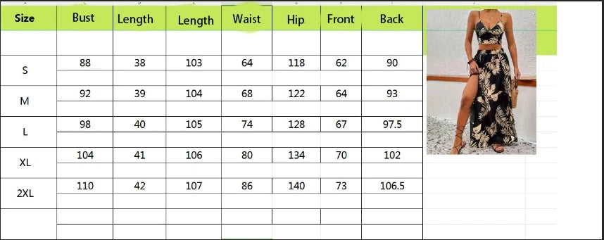 Elegant Deep V-neck Dress Women Summer Sleeveless Printed Vest Skirt Set Sexy High Slit Trend Dresses