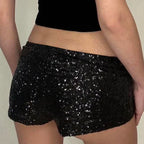 CIBBAR Party Style Skinny Sequin Shorts Solid Low Rise Slim-fitting Short Pants for Women y2k Aesthetic Streetwear Shorts Summer