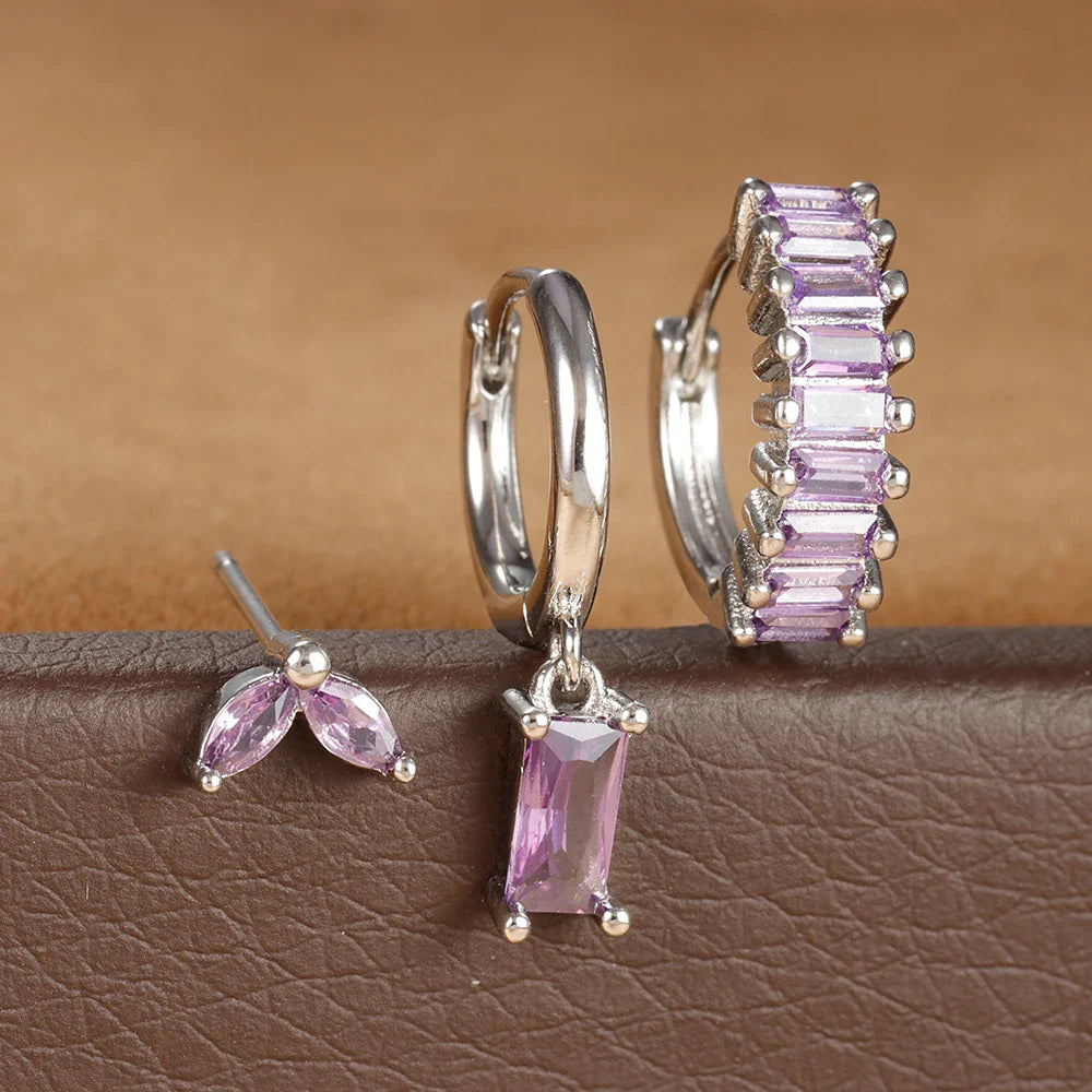 3PCS Stainless Steel Square Earrings Sets for Women Vintage Zircon Pendant Geometry Round Circle Hoop Earrings Piercing Jewelry